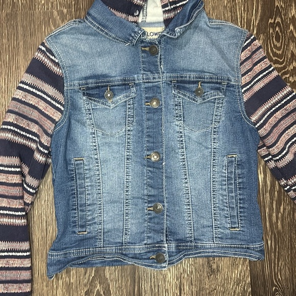 Wallflower Authentic Denim jacket with fabric sleeves and hood juniors size med - Picture 2 of 7